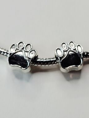 New For Pandora Bracelets TWO bright silver color dog, bear, cat paw charm beads